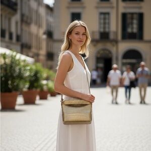 CC couture  leather Metallic Gold Crossbody Bag